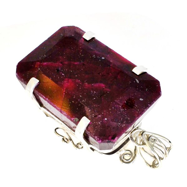 APP: 15k Sebastian 364CT Ruby & Silver Pendant: Designer Sebastian 364.66CT Emerald Cut Rub