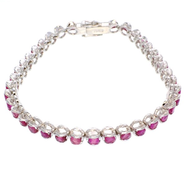 APP: 2k 2CT Round Cut Ruby & Sterl Silver Bracelet: 2.95CT Round Cut Ruby and Platinum Over Sterling Silv