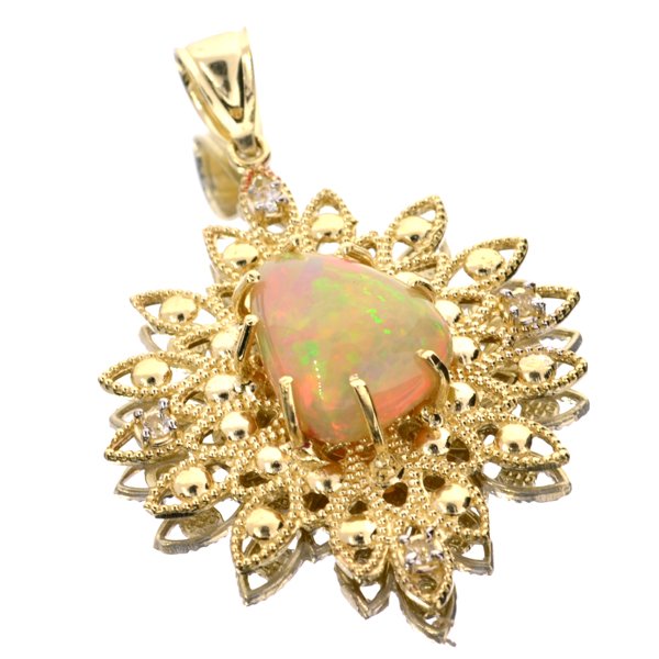 APP: 7k 14kt Yl & Wt Gold, 6CT Opal & Topaz Pendant: 14 kt. Yellow and White Gold, 6.02CT Crystal Opal a