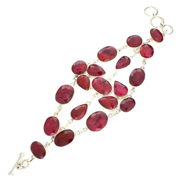 APP: 14k 173CT Mixed Cut Ruby & Sterl Silver Bracelet: 173.89CT Mixed Cut Ruby and Sterling Silver Bracelet Retail