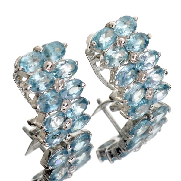 APP: 2k 10CT Oval Cut Zircon & Sterl Silver Earrings: 10.65CT Oval Cut Blue Zircon and Platinum Over