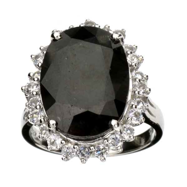 APP: 7k 11CT Sapphire & Sapphire 14kt Silver Ring: 11.87CT Blue Sapphire and Sapphire 14 kt. Over Sterlin
