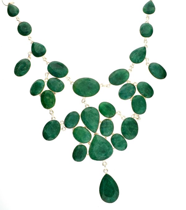 APP: 15k 210CT Mixed Cut Grn Beryl & Silver Necklace: 210.03CT Mixed Cut Green Beryl and Sterling Silver Neckla