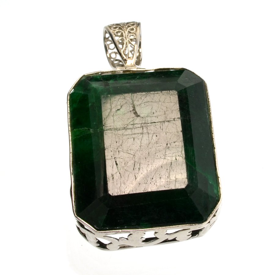 APP: 5k 143CT Emerald Cut Grn Beryl & Silver Pendant: 143.62CT Emerald Cut Green Beryl and Sterling Silver Pend