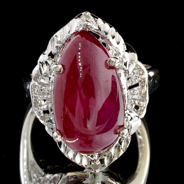 APP: 5k 9CT Ruby & Diamond Plat Over Sterl Silver Ring: 9.40CT Ruby and Diamond Platinum Over Sterling Silver Ring