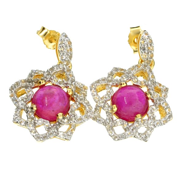 APP: 5k 3CT Ruby & Sapphire Yl/Wt 14kt Silver Earrings: 3.64CT Round Cut Ruby and Sapphir