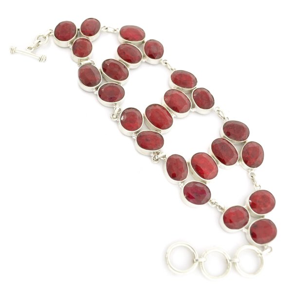 APP: 16k 146CT Mixed Cut Ruby & Sterl Silver Bracelet: 146.66CT Mixed Cut Ruby and Sterling Silver Bracelet Retail