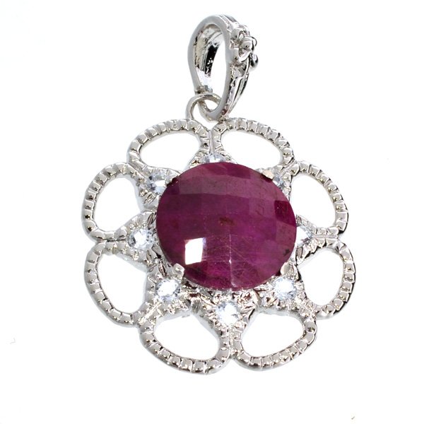 APP: 3k 19CT Round Cut Ruby & Sterl Silver Pendant: 19.44CT Round Cut Ruby and Platinum Over Sterling Silv