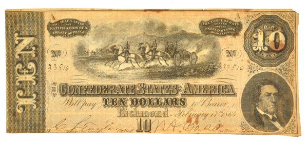 1864 U.S. $10 Confederate Note: 1864 U.S. $10 Confederate Note Item Profile: GOV FILE # C-29565 Asset Type: Coin