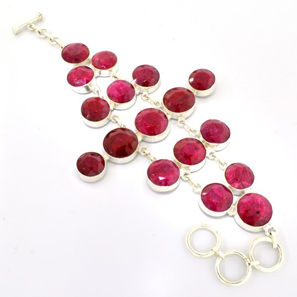 APP: 13k 158CT Round Cut Ruby & Sterl Silver Bracelet: 158.56CT Round Cut Ruby and Sterling Silver Bracelet Retail