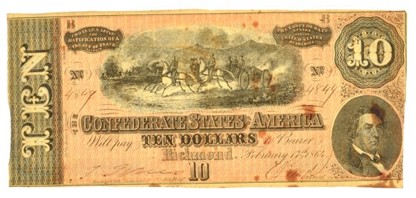 1864 U.S. $10 Confederate Note: 1864 U.S. $10 Confederate Note Item Profile: GOV FILE # C-29567 Asset Type: Coin