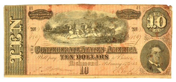 1864 U.S. $10 Confederate Note: 1864 U.S. $10 Confederate Note Item Profile: GOV FILE # C-29568 Asset Type: Coin