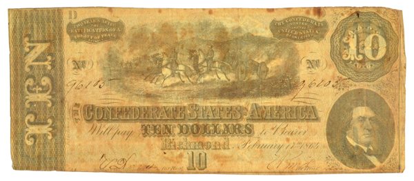 1864 U.S. $10 Confederate Note: 1864 U.S. $10 Confederate Note Item Profile: GOV FILE # C-29569 Asset Type: Coin