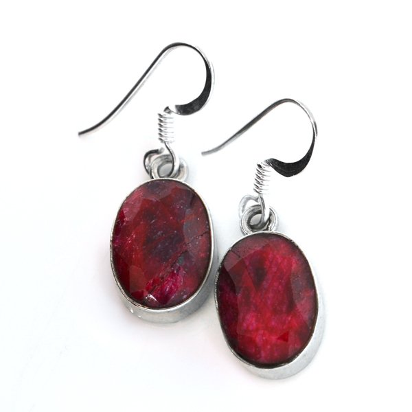 APP: 2k 14 CT Oval Cut Ruby & Sterling Silver Earrings: 14.49CT Oval Cut Ruby and Sterling Silver Earrings Retail Repl