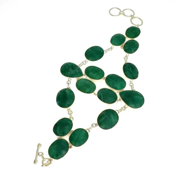 APP: 14k 170CT Mixed Cut Grn Beryl & Silver Bracelet: 170.90CT Mixed Cut Green Beryl and Sterling Silver Bracel