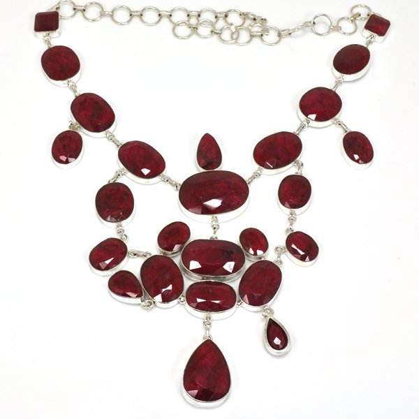 APP: 39k 567CT Mixed Cut Ruby & Sterl Silver Necklace: 567.95CT Mixed Cut Ruby and Sterling Silver Necklace Retail