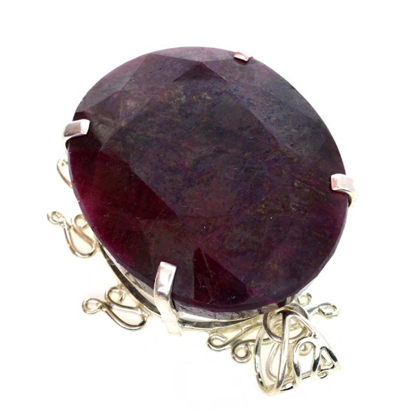 APP: 16k Sebastian 402CT Oval Cut Ruby & Silver Pendant: Designer Sebastian 402.52CT Oval Cut Ruby and