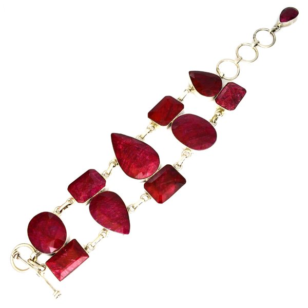 APP: 17k Sebastian 159CT Mixed Ruby & Silver Bracelet: Designer Sebastian 159.75CT Mixed Cut Ruby