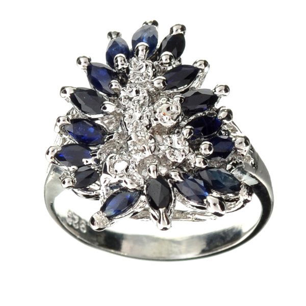APP: 2k 2CT Sapphire & Diamond Sterl Silver Ring: 2.00CT Blue Sapphire And Diamond Platinum Over Sterlin