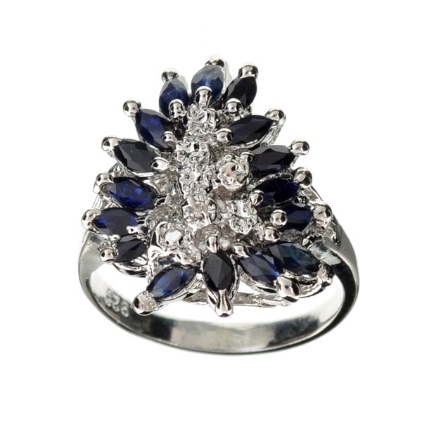 APP: 2k 2CT Sapphire & Diamond Sterl Silver Ring: 2.00CT Blue Sapphire And Diamond Platinum Over Sterlin