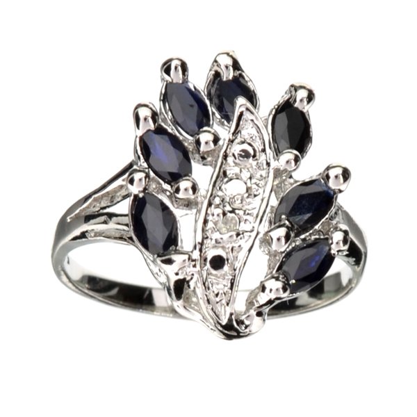 APP: 3k 2CT Sapphire & Diamond Sterl Silver Ring: 2.00CT Blue Sapphire And Diamond Platinum Over Sterlin