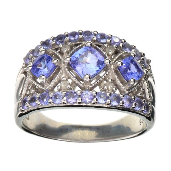 APP: 3k 3CT Tanzanite & Diamond Plat Sterl Silver Ring: 3.10CT Tanzanite and Diamond Platinum Overlay Sterling