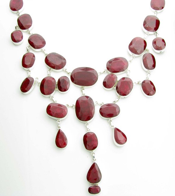 APP: 37k 529CT Mixed Cut Ruby & Sterl Silver Necklace: 529.03CT Mixed Cut Ruby and Sterling Silver Necklace Retail