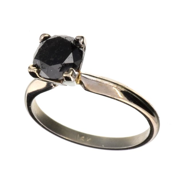 APP: 2k 14kt White Gold, 1CT Round Black Diamond Ring: 14 kt. White Gold, 1.31CT Round Cut Rare Black Diamond Ring