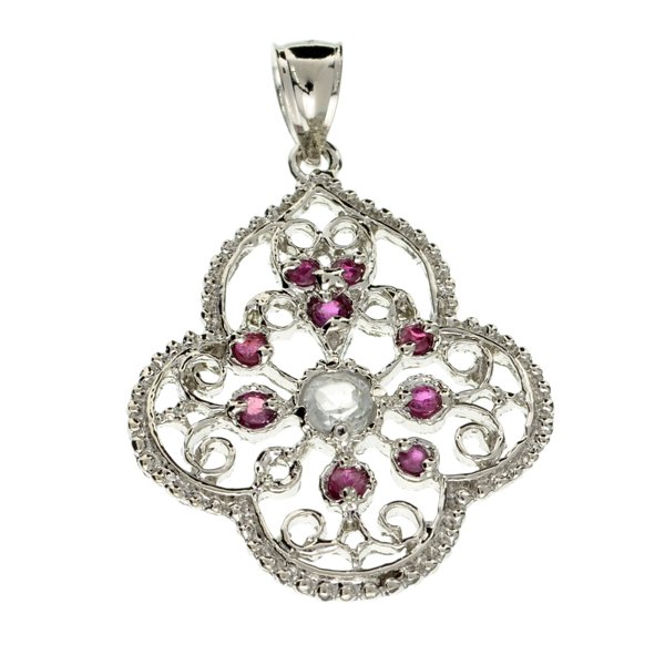 APP: 1k Ruby & Topaz Sterl Silver Pendant: 0.64CT Ruby And Topaz Platinum Over Sterling Silver Pendant