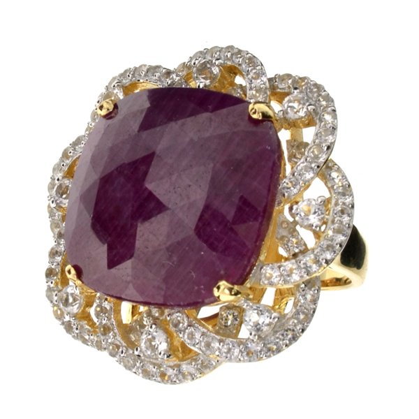 APP: 11k 18CT Ruby & Topaz Yellow/Wt 14kt Silver Ring: 18.65CT Ruby And Topaz Yellow/White 14kt Over Sterling