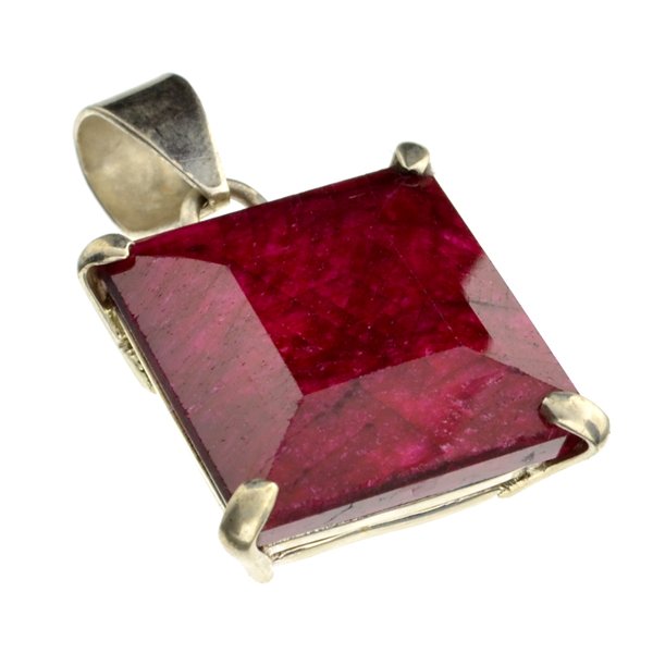 APP: 28k 34CT Rectangle Cut Ruby & Silver Pendant: 34.50CT Rectangle Cut Ruby And Sterling Silver Pendant Ret