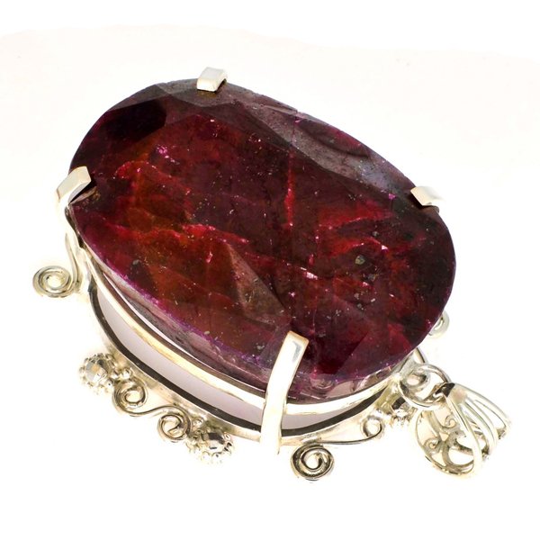 APP: 19k Sebastian 451CT Oval Cut Ruby & Silver Pendant: Designer Sebastian 451.58CT Oval Cut Ruby and