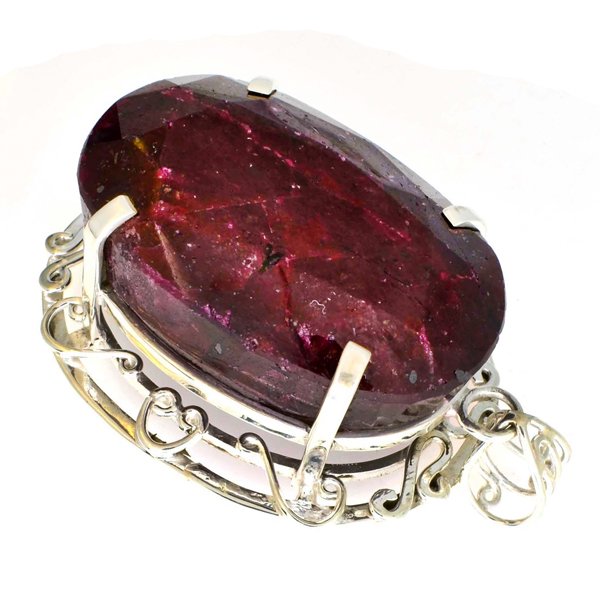 APP: 17k Sebastian 396CT Oval Cut Ruby & Silver Pendant: Designer Sebastian 396.60CT Oval Cut Ruby and