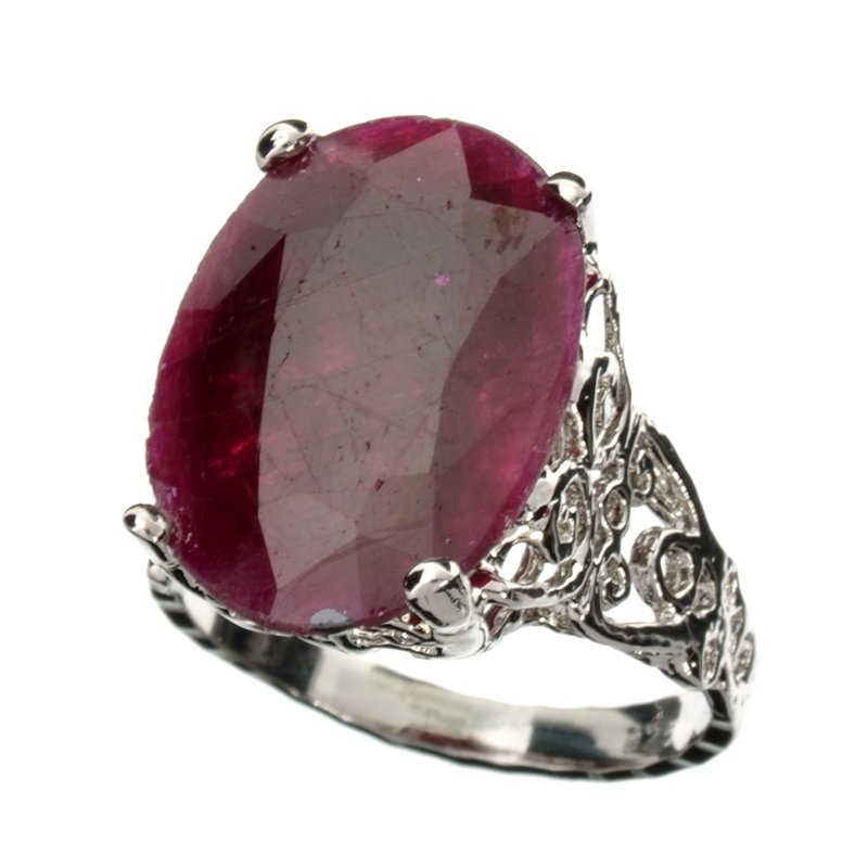 APP: 3k 10CT Oval Cut Ruby & Sterl Silver Ring: 10.44CT Oval Cut Ruby and Platinum Over Sterling Silver Ring<