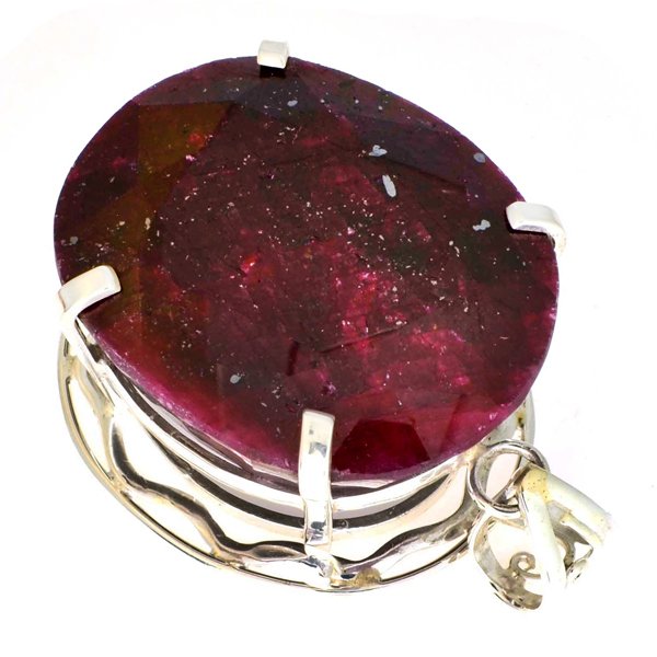 APP: 13k Sebastian 305CT Oval Cut Ruby & Silver Pendant: Designer Sebastian 305.17CT Oval Cut Ruby and