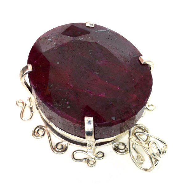 APP: 14k Sebastian 359CT Oval Cut Ruby & Silver Pendant: Designer Sebastian 359.36CT Oval Cut Ruby and