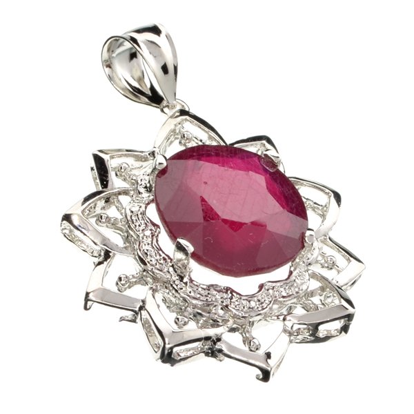 APP: 4k 17CT Round Cut Ruby & Sterl Silver Pendant: 17.08CT Round Cut Ruby And Platinum Over Sterling Silv