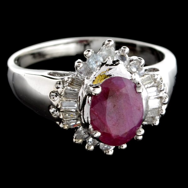 APP: 2k 1CT Ruby & Diamond Plat Over Sterl Silver Ring: 1.74CT Ruby and Diamond Platinum Over Sterling Silver Ring