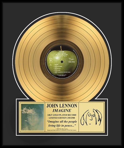 JOHN LENNON ''Imagine'' Gold LP-Limited Edition: JOHN LENNON "Imagine" Item Profile: GOV FILE # S-00145 A