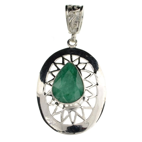 Sebastian Grn Beryl Emerald & Silver Pendant: Designer Sebastian 9.69CT Pear Cut