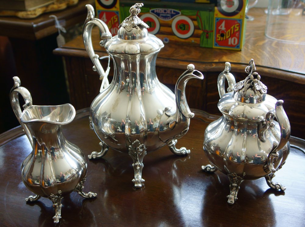 Antique 3 Piece Silver Tea Set: Antique 3 Piece Silver Tea Set Item Profile: GOV FILE: M-03963 Asset Type: Collectible Shipping: $34.95