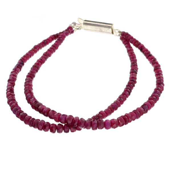 APP: 2k 80CT Round Cut Bead Ruby & Silver Bracelet: 80.00CT Round Cut Bead Ruby And Sterling Silver Bracelet