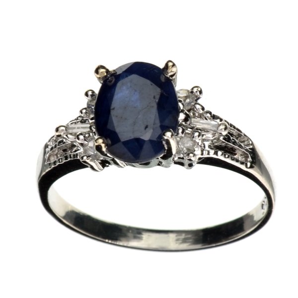 APP: 2k 1CT Sapphire & Diamond Sterl Silver Ring: 1.40CT Blue Sapphire And Diamond Platinum Over Sterlin