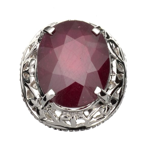 APP: 11k 24CT Oval Cut Ruby & Sterl Silver Ring: 24.88CT Oval Cut Ruby And Platinum Over Sterling Silver Ring