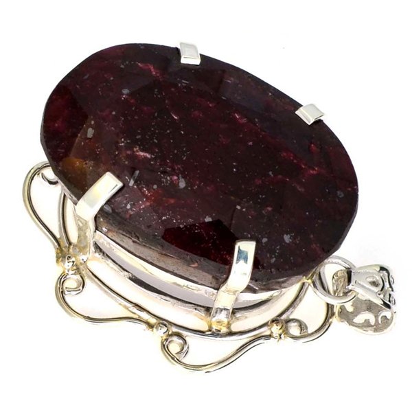 APP: 15k Sebastian 195CT Oval Cut Ruby & Silver Pendant: Designer Sebastian 195.17CT Oval Cut Ruby and