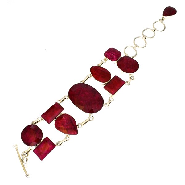 APP: 16k Sebastian 214CT Mixed Ruby & Silver Bracelet: Designer Sebastian 214.97CT Mixed Cut Ruby