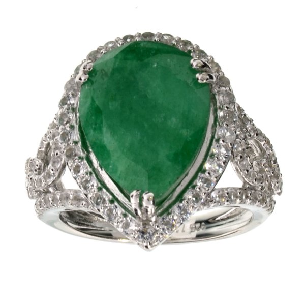 APP: 6k 7CT Grn Beryl Emerald & Topaz Silver Ring: 7.38CT Green Beryl Emerald And Topaz Platinum Over