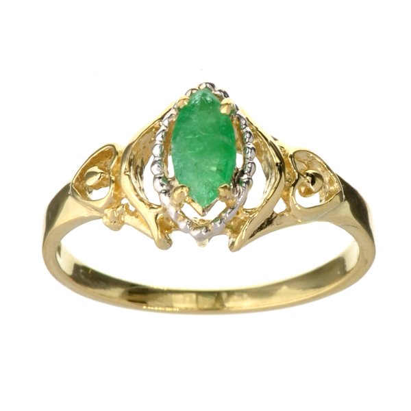 APP: 1k 14kt Yellow & Wt Gold, Marquise Emerald Ring: 14 kt. Yellow And White Gold, 0.25CT Marquise Cut Emerald R