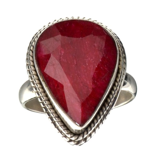 APP: 2.6k 11.50CT Pear Cut Ruby & Sterling Silver Ring: 11.50CT Pear Cut Ruby And Sterling Silver Ring Retail Replacement Valu