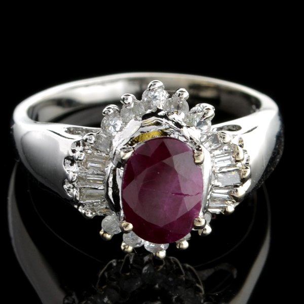 APP: 2k 1CT Ruby & Diamond Plat Over Sterl Silver Ring: 1.67CT Ruby and Diamond Platinum Over Sterling Silver Ring